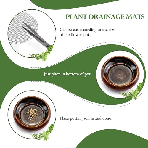 Quacc 100 PCS Flower Pot Hole Mesh Pad, 2/4 Inch Round Plant Pot Drainage Mat, Plant Potting Bonsai Bottom Grid Mat to Prevent Soil Loss (Black)