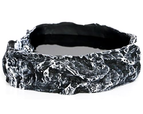 MODERNJOE'S Reptile Rock Food/Water Bowl, Water/Food Dish for Amphibians(5.4 x 5.1 x 1.4 inches) - color: Black-White