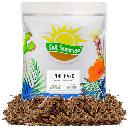 Soil Sunrise 100% Natural Pine Bark Mulch Nuggets (12 Quarts) Small Chips for Indoor/Outdoor Container Gardening, Ideal for Soil Supplement, Houseplant Topper, and Terrariums - size: 12 Quarts