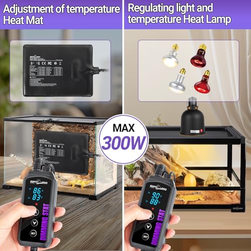 REPTI ZOO Reptile Dimming Thermostat, PID Temperature Controller with LED Digital Screen, Reptile Thermostat for Reptile Heat lamp Blub & Mat Heaters, Memory Function