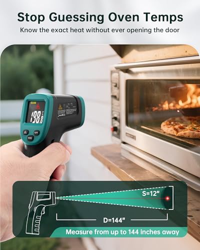 ROOKMAX Infrared Thermometer Gun, Non-Contact Laser, Adjustable Emissivity, Color LCD, -58°F to 1472°F (-50°C to 800°C), for HVAC, Cooking & BBQ, Automotive, Freezer - Dark Green - color: Color LCD