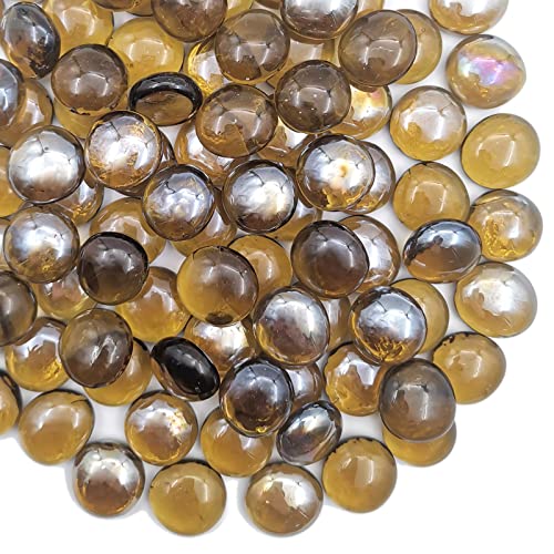 Flat Glass Marbles 1 Pound Vase Filler Fire Pit Glass Pebbles for Indoor Plants, Aquarium Fish Tank Decorations, Home Decor, Fire Pit, Landscaping, Arts Crafts (Amber) - color: yellow