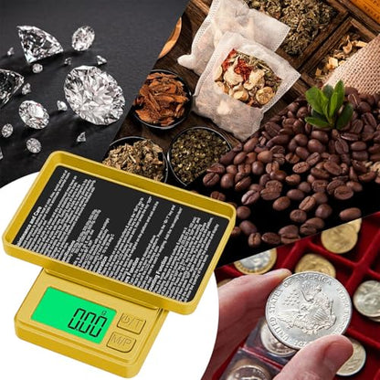 1000g Gram Scale, Diyife 0.01g Precision Pocket Scale with Backlit LCD | 7 Units, Protective Cover, Tare Function, Digital Jewelry Scale for Gold, Gem, Battery Included, Gold - color: Gold