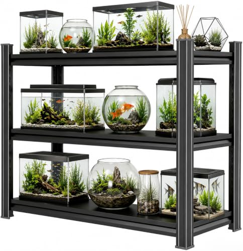 20-50 Gallon Fish Tank Stand, Aquarium Stand with 3-Tier Storage Shelves, Heavy Duty Terrarium Stand for Turtle Tank, Reptile Terrarium, 27.6" Wx 13.8" Dx 31.5" H, Black