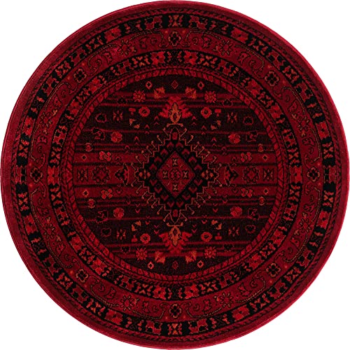 Unique Loom Tekke Collection Area Rug - Sheibani (3' 3" Round, Red/ Black) - size: 3'1" (Round)