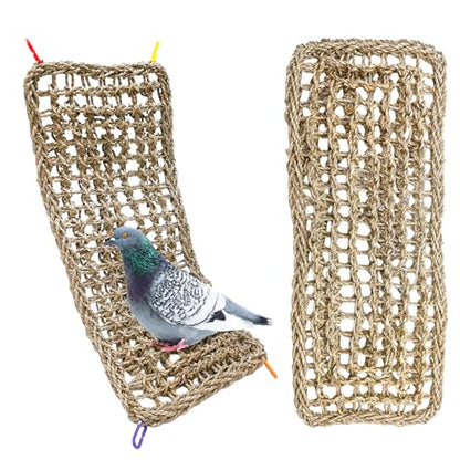 2Pcs Bird Seagrass Mat 20.5×8'' Natural Grass Woven Net Hammock Hanging on Cage Parakeet Climbing Rope Ladder Chew Toys for Lovebird Cockatiel Conure Budgie Cockatoo - size: 2Pcs 20.5" × 8"
