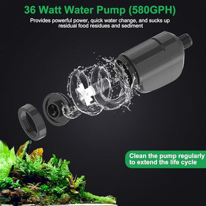 Electric Aquarium Vacuum Gravel Cleaner, 36W Electric Fish Tank Cleaning Tools with Strong Suction for Automatic Water Change Algae Filter Water Circulation Wash Sand 580GPH (Black) (Blue)