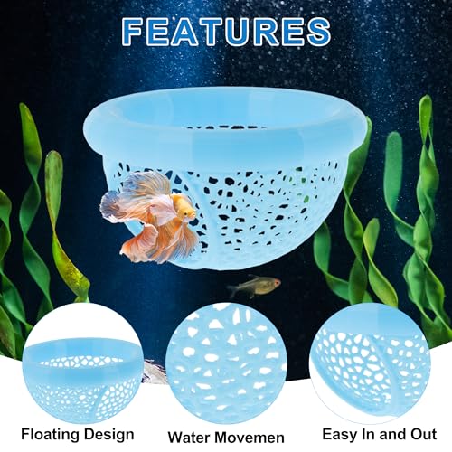 Floating Betta Cave & Hammock, Multi-Functional Hideout for Aquarium Blue - color: Blue