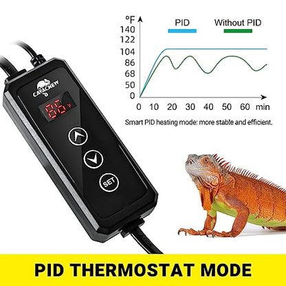 Dimming Thermostat Reptile, Thermostat for Reptile Heat Lamp Mats Bulbs, PID Temperature Controller for Reptile Amphibian Habistat, Memory Function, LED Digital Screen, Sensitive Probe, 300W