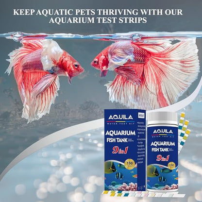 Aquarium Water Test Kit 9-in-1, Aquarium Ammonia Test Strips for Fish Tanks | Fish Ponds, 150CT Fresh and Salt Water Test Strips for pH Total Alkalinity Hardness Chlorine Nitrite Sulfate Copper Iron