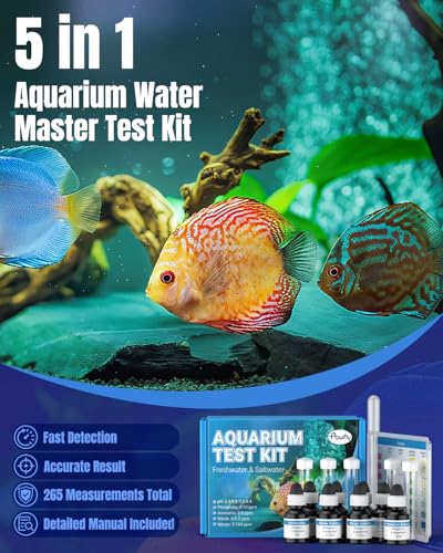 Pawfly 5 in 1 Aquarium Water Master Test Kit, Fish Tank Water Testing Kit | Aquarium Water Test Kit for pH Nitrite Nitrate Ammonia & Phosphate, Aquarium Test Kit for Freshwater & Saltwater Fish Tanks - color: Blue Standard Kit Pack