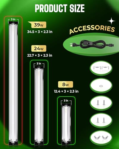 T5 UVB Reptile Light Fixture HO UVB Bulb Lighting Combo Kit 39W Reptile Light Bar Terrarium Hood 10.0 UVB Light Bulb Fluorescent Tube UVA UVB Desert Lamp for Bearded Dragon Tropical and Deserts - size: 39W-34.5IN