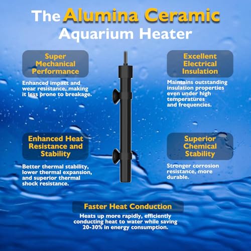 50W Small Aquarium Heater Betta Heater for 5-10 Gallon Freshwater & Saltwater Tanks, Alumina Ceramic Fish Tank Heater Turtle Heater with Dry-Run & Overheat Protection - size: For Tanks ≤ 10 Gal