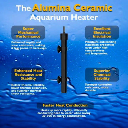 50W Small Aquarium Heater Betta Heater for 5-10 Gallon Freshwater & Saltwater Tanks, Alumina Ceramic Fish Tank Heater Turtle Heater with Dry-Run & Overheat Protection - size: For Tanks ≤ 10 Gal