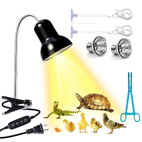 Reptile Heat Lamp Light, UVA UVB Reptile Light, Reptile Turtle Heating Lamps for Turtles Tortoise Lizards Snake Bird or Chick one Terrarium lamp Light +Two 25W Bulb+2 Clip+1tweezer