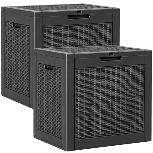 Outdoor Storage Box, Resin Deck Boxes Indoor and outdoor, Waterproof Storage Box Lockable Lid (Black, 35 Gallon-2 Pack) - color: Rattan Black, style: 35 Gallon-2 Pack