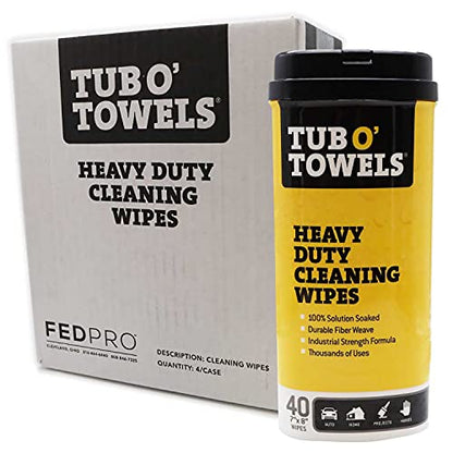 Tub O' Towels Heavy-Duty Multi-Surface Cleaning Wipes, 7" x 8", 40 Count Canister, Removes Grease, Grime, Tough Stains, Durable Disposable White Wipes for Home, Garage, Outdoor Cleaning Tasks, 4-Pack - style: 4-Pack of TW40 (7" x 8" wipes)