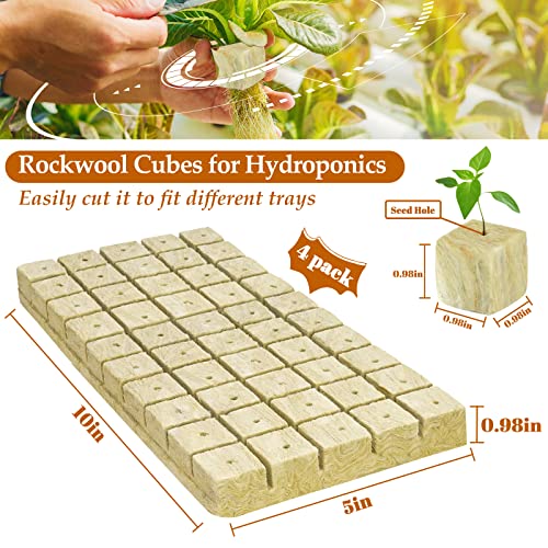 1 Inch Rockwool Cubes Seed Starter Plugs for Hydroponics, RockWool Planting Grow Cubes for Hydroponic Tower Garden Soilless Cultivation Plants Germination Cutting Clone (4 Sheet, 200 Plugs) - color: 4 Sheet, size: 1" Plugs