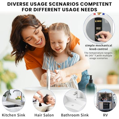 2.5 Gallon Electric Mini Tank Water Heater, 110V 1500W Under Sink Instant Hot Water Heater with Digital Display, Pressure Relief Valve for RV, Camper, Kitchen, Garage, Food Truck