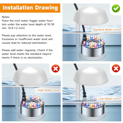 Halloween Mist Maker, Water Fountain Pond Mini Fog Machine Atomizer Air Humidifier, Ultrasonic Mist Maker Fogger Indoor Fountain, Mister Fogger with 12 LED Light and Waterproof Splash Guard