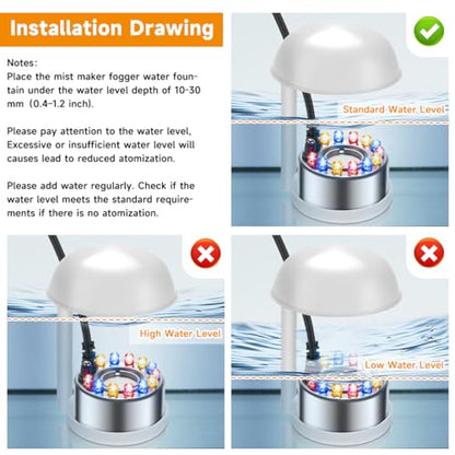 Halloween Mist Maker, Water Fountain Pond Mini Fog Machine Atomizer Air Humidifier, Ultrasonic Mist Maker Fogger Indoor Fountain, Mister Fogger with 12 LED Light and Waterproof Splash Guard