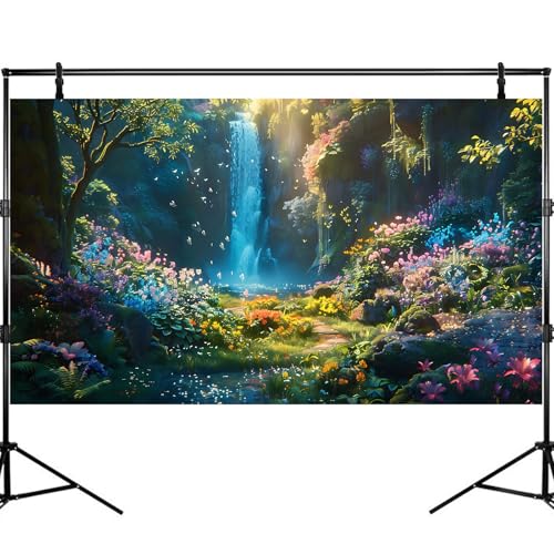 Waterfall Aquarium Background Vibrant Oasis Sunlight Cascades Greenery Fish Tank Background Majestic Waterfall Tranquil Pool Reptile Tank Backgrounds Blossom Butterfly Terrarium Backgrounds 24x12in - color: Dark_Blue, size: 24(W)x12(H)inches/ 60(W)*30cm(H