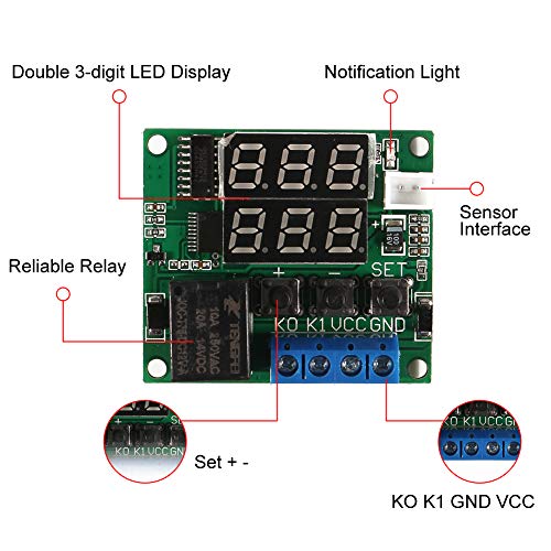 2PCS XH-W1219 Temperature Controller Module Double Display Digital Thermostat Module with Waterproof NTC Probe, -50~110℃ Electronic Temperature Temp Control Module Switch - color: W1219, size: 2PCS