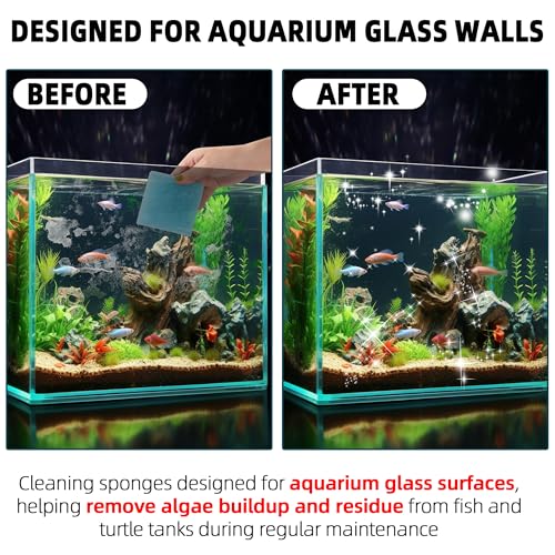 Aquarium Glass Cleaning Sponge 6-Pack (3.25" x 3.25" x 1") | Non-Scratch Aquarium Cleaner for Fish & Turtle Tanks, Reusable Blue Cleaning Sponge - Blue