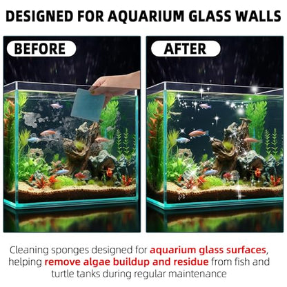 Aquarium Glass Cleaning Sponge 6-Pack (3.25" x 3.25" x 1") | Non-Scratch Aquarium Cleaner for Fish & Turtle Tanks, Reusable Blue Cleaning Sponge - Blue