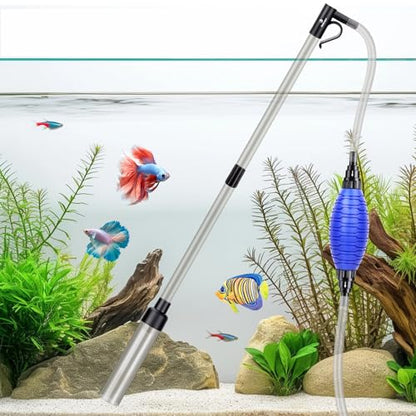 fishkeeper 4-in-1 Aquarium Siphon Gravel Cleaner, Quick & Strong Suction | Adjustable Water Flow and Length, Multifunction Fish Tank Vacuum Cleaning Kit for Water Changer, Sand Cleaner, Dirt Removal - size: Large