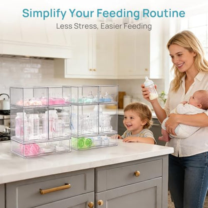 Vtopmart 10 Pack Baby Bottle Organizer Set, Stackable Storage Drawers Ideal for Kichen Countertop, Vanity, Bathroom, Cabinet, Pantry Organization - style: 4 Small+4 High+2 Wide