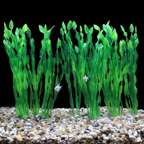 AQUANEAT Fish Tank Artificial Plants, Aquarium Plastic Seaweed Decorations, 11.75Inch Tall Fake Green Accessories, 10 Packs - size: 11.75inch