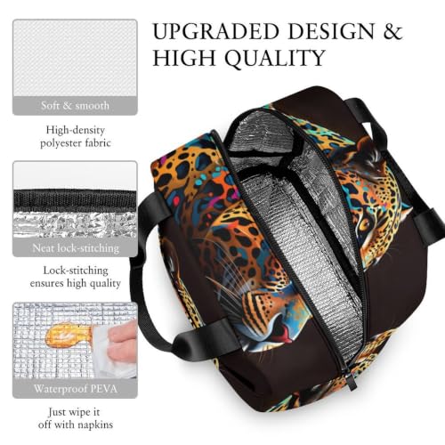 Glittery Leopard Lunch Bag for Women Men | Insulated Lunch Box Leakproof Food Meal Containers Reusable Foldable 6L Capacity Lunch Tote Bags for Work Picnic Travel - color: style-18