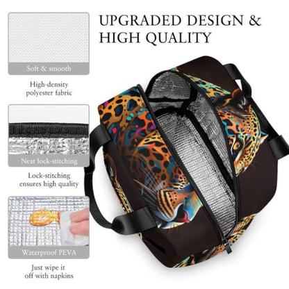 Glittery Leopard Lunch Bag for Women Men | Insulated Lunch Box Leakproof Food Meal Containers Reusable Foldable 6L Capacity Lunch Tote Bags for Work Picnic Travel - color: style-18