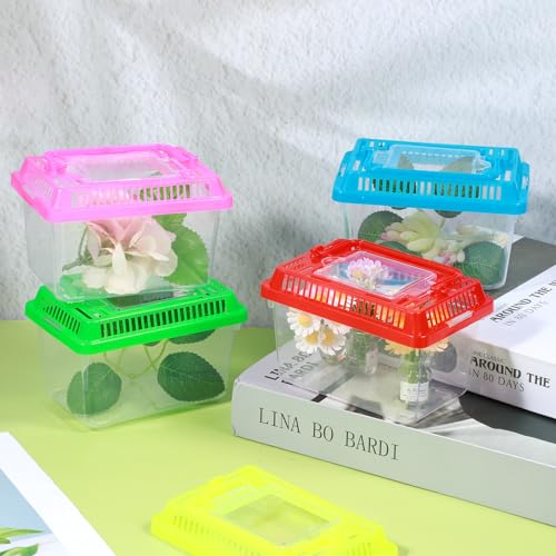 12Pcs Plastic Reptile Terrariums Carrier Cage Snake Breeding Box Hatching Container Clear Fish Tank with Ventilated Lid for Spider, Tarantula, Hermit Crab, Lizard, Turtle (5.1" x 3.5" x 3.5")