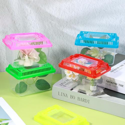 12Pcs Plastic Reptile Terrariums Carrier Cage Snake Breeding Box Hatching Container Clear Fish Tank with Ventilated Lid for Spider, Tarantula, Hermit Crab, Lizard, Turtle (5.1" x 3.5" x 3.5")