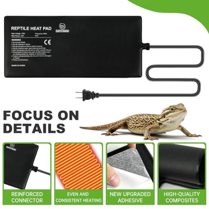 Reptile Heat Pad 8" X 18" 24W, Under Tank Heat Mat for Reptiles, Waterproof Hermit Crab Heating Pad for Terrarium, Snake, Turtle, Lizard - size: 8*18inch
