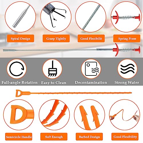SDTC Tech 6-Pack Drain Snake Kit for Sewer Toilet Kitchen Sink Bathroom Tub | 6-Pack 24 Inch Snake Drain Cleaner and 20 Inch Hair Clog Remover Flexible Spring Pipeline Claw Hook Retriever - color: 5pcs 20inch+ 1pcs 24inch