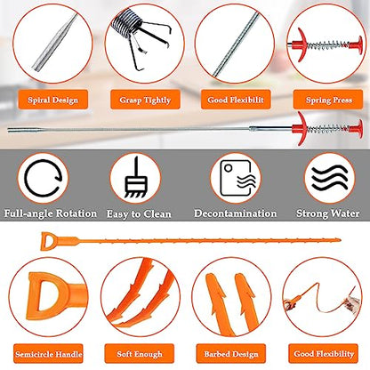 SDTC Tech 6-Pack Drain Snake Kit for Sewer Toilet Kitchen Sink Bathroom Tub | 6-Pack 24 Inch Snake Drain Cleaner and 20 Inch Hair Clog Remover Flexible Spring Pipeline Claw Hook Retriever - color: 5pcs 20inch+ 1pcs 24inch