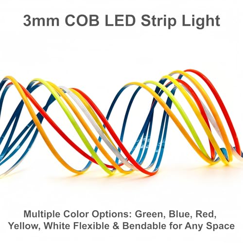 Ultra-Narrow 3mm USB COB LED Strip Lights Self-Adhesive, for Kitchen Cabinets, Bedroom, Gaming Desk (Green, 5ft) - color: Green, size: 5ft
