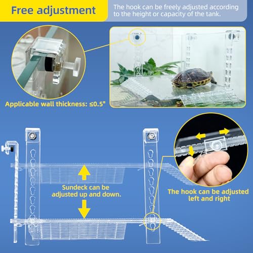 12" Acrylic Turtle Basking Platform for Aquatic Turtles | Acrylic turtle basking platform with tool-free attachment to tank rims. Thickened acrylic. Suitable for aquatic turtles