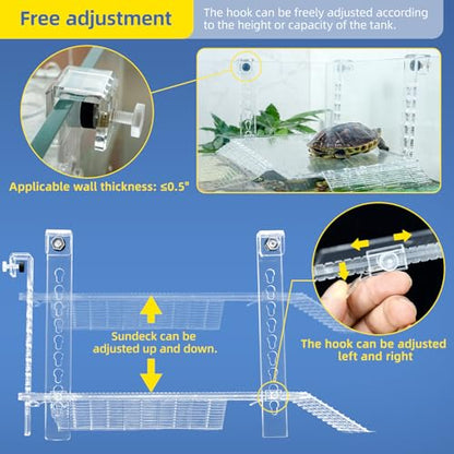 12" Acrylic Turtle Basking Platform for Aquatic Turtles | Acrylic turtle basking platform with tool-free attachment to tank rims. Thickened acrylic. Suitable for aquatic turtles