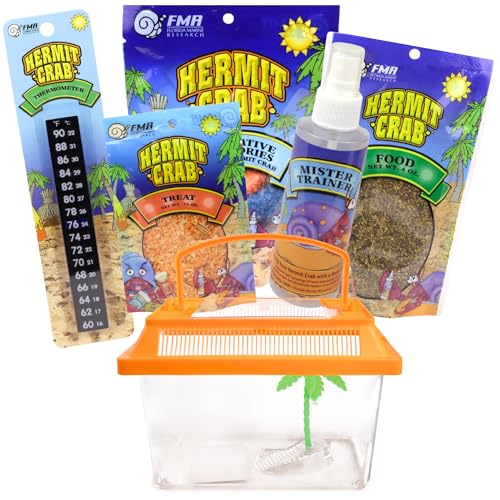 Needzo Ultimate All-in-One Hermit Crab Starter Kit, Neon Plastic Cage, Thermometer, Food, Treats, Trainer Bottle, and Coral Pieces, Terrarium Supplies for Pets and Reptiles