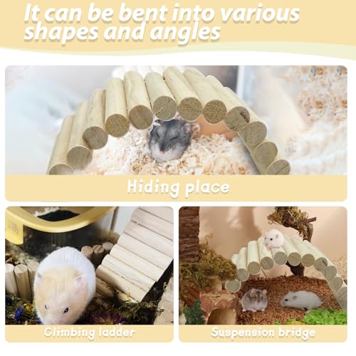 PIVBY 2PCS Wooden Hamster Ladder Bridge, Flexible Wood Tunnel Hide, Hamster Chew Toys for Small Animals Guinea Pig, Rat, Chinchilla, Gerbil, Mice, Mouse (Natural) - color: 2 PCS, Natural wood