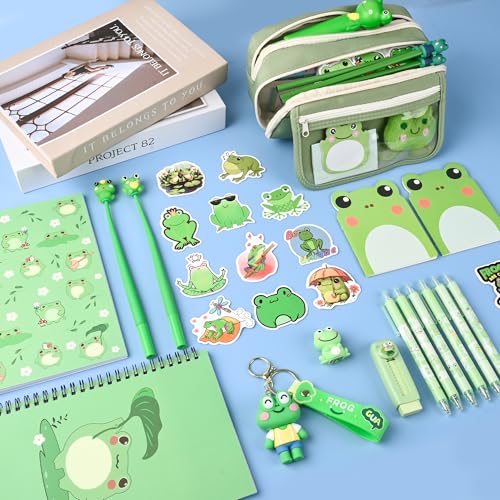 Ulema 52pcs Cute Frog Stationery Set Frog Gifts for Boys Girls Birthday Back to School and Classroom Rewards Office Supplies with Frogs Stuff. - style: Frog