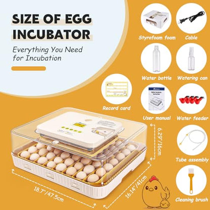 56 Egg Incubator for Hatching Eggs with Automatic Egg Turning White | Auto Humidification, Stable Temperature Control, Built-in Candler, View Window, Alert System for Lab School Farm - color: White
