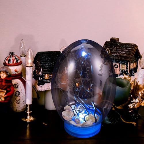 Closed Ecosystem Mini Fish Tank with LED Light, Blue Base Desktop Aquarium for Fighting Fish and Shrimp, Portable Aquatic Ecosystem Terrarium for Household Decor