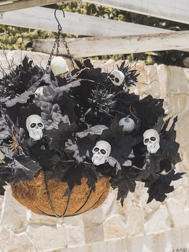 18pcs Fake Plants Outdoor, Halloween Maple Pumpkin Branch, Autumn Artificial White Pumpkins Stem with Black Maple Leaves, Faux Maple Leaves Spray for Halloween Thanksgiving Home Deocr - color: Black