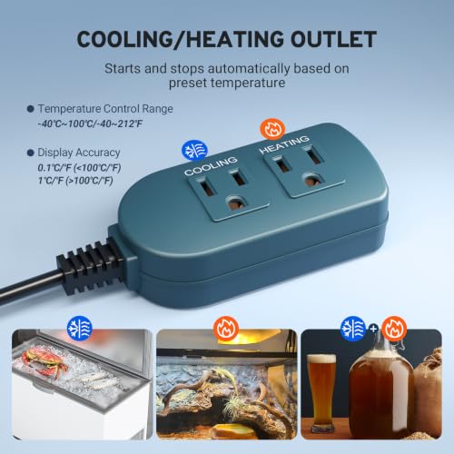 Temperature Controller, Digital Thermostat for Greenhouse -40~212℉ | Programmable Temperature Controlled Outlet Heating & Cooling, Fridge Compressor Delay, for Reptile Brewing Incubation 1200W - color: Red