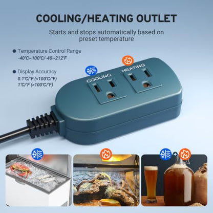 Temperature Controller, Digital Thermostat for Greenhouse -40~212℉ | Programmable Temperature Controlled Outlet Heating & Cooling, Fridge Compressor Delay, for Reptile Brewing Incubation 1200W - color: Red